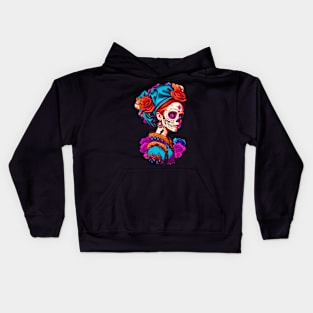 Sugar Skull Halloween. Girl with a Pearl Earring Kids Hoodie